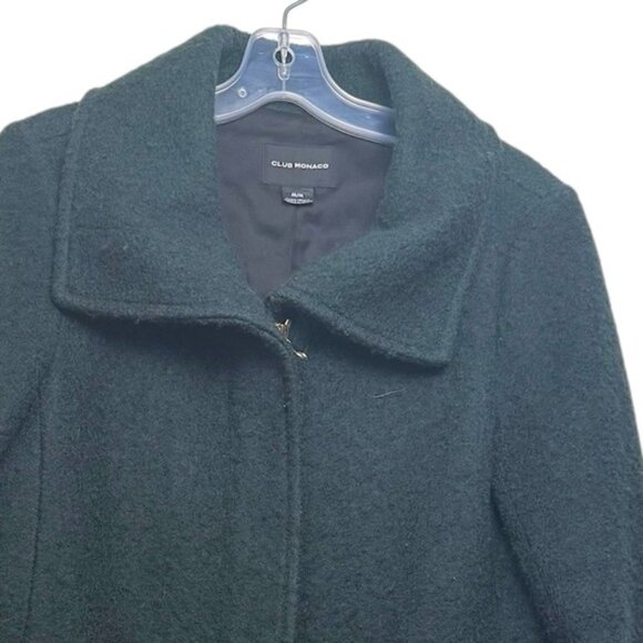 Club Monaco Wool Boucle Zipper Pea Coat Pockets Jacket Green Gold Minimalist M - Picture 6 of 16